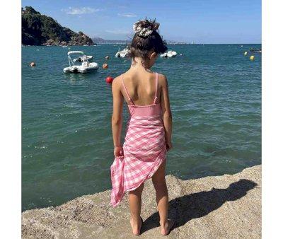 Mussola M Bianca Vichy Rose Fluo
