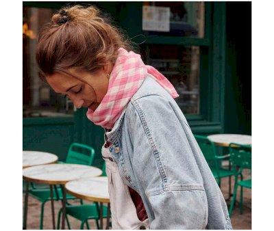 Mussola L Bianca Vichy Rose Fluo