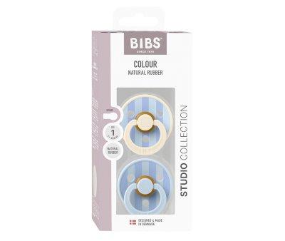2 Chupetes BIBS Studio Colour Round Block Baby Blue Dusty Blue Mix