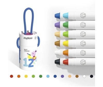 Cubo de 12 Crayones Silky Secado Rpido, Suaves y Lavables