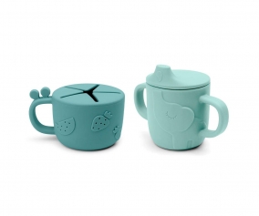Gobelet d'apprentissage et distributeur de snacks Peekaboo Deer Friends Blue