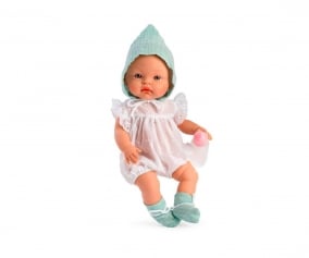 White Plumeti Romper Set, Mint Hat and Booties Alex