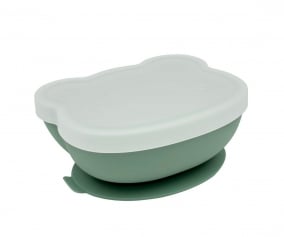 Bowl with Suction Base and Bear Sage Lid