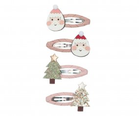 4 Barrettes Christmas Santa & Tree