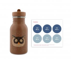 Trixie Mrs. Owl Steel Bottle 350ml + 6 Round Stickers Blue Gift
