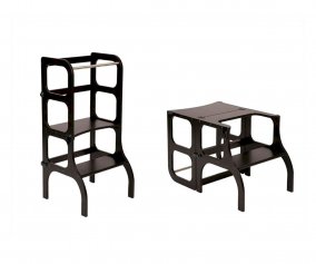 Mesa e cadeira Montessori Learning Tower preta/prata