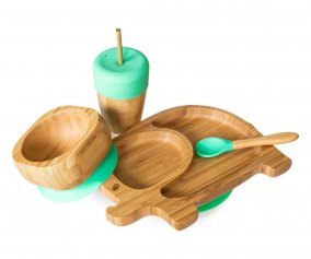 Set Stoviglie Ventosa Eco Bamb Elefante Verde