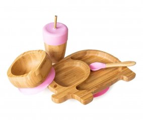 Set Stoviglie Ventosa Eco Bamb Elefante Rosa