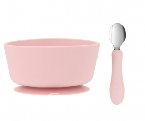 Silicone Bowl + Steel Spoon Light Pink