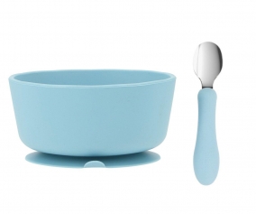 Silicone Bowl + Steel Spoon Sky Blue