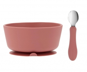Silicone Bowl + Steel Spoon Brick Blush