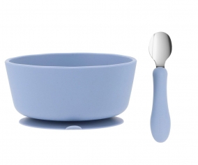 Silicone Bowl + Steel Spoon Ocean Blue