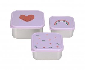 3 Lunch Boxes Steel Happy Lavender