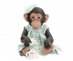 Lola The Chimpanzee with Green Checkered Dress and Tulle Bow