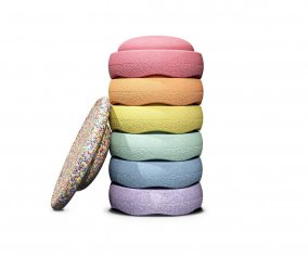 Stapelstein Set Rainbow Pastel Colors 6+1 Board Super Confetti New