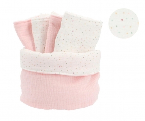 Panier avec Mousselines Rainbow Dots Rose Personnalisable