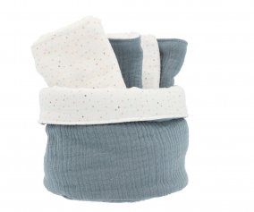 Panier avec Mousselines Rainbow Dots Bleu Personnalisable