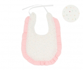 Babero Algodn Volante Rainbow Dots Rosa Personalizable