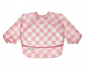 Bib with Sleeves Waterproof Checkers Pink