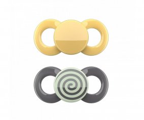 2 Anatomical Pacifiers Day & Night Yellow and Spiral