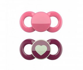 2 Anatomical Pacifiers Day & Night Pink Garnet Heart