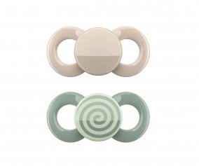 2 Anatomical Pacifiers Dentistar Day & Night Green Beige Spiral