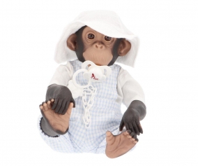 Lola the Chimpanzee with Blue Pichi Vichi, Blouse, and Fisherman Hat