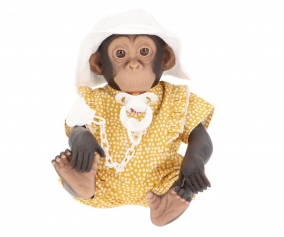 Lola The Chimpanzee with Mustard Polka Dot Poplin Top and Fisherman Hat