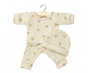 Pajamas for Minikane Gordis Dolls Morgan and Knitted Ribbed Hat with Beige Hearts