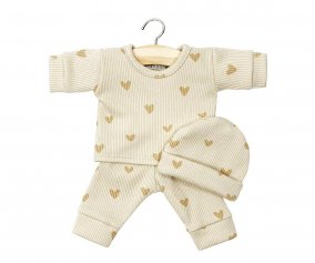 Ribbed Knit Hearts Beige Pajamas for Minikane Babies Morgan Dolls and Hat