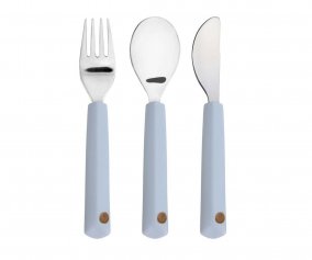 Conjunto Talheres Cabo Silicone Happy  Smile Blue