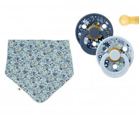 Pack 2 chupetas BIBS Round Colour + 1 seca babinhas  Liberty Chamomile Lawn Baby Blue